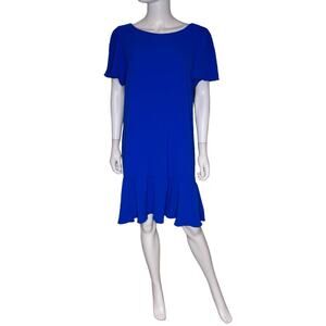 DKNY Women's Blue Flowy Short Sleeve Ruffle Hem Dress Sz 16
